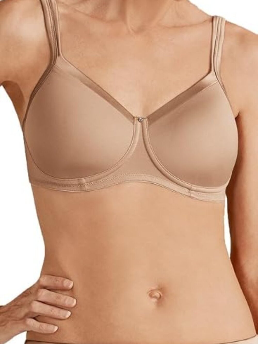 NWT Amoena Lara Satin Pocketed Wire Free T-Shirt Bra Nude 42C